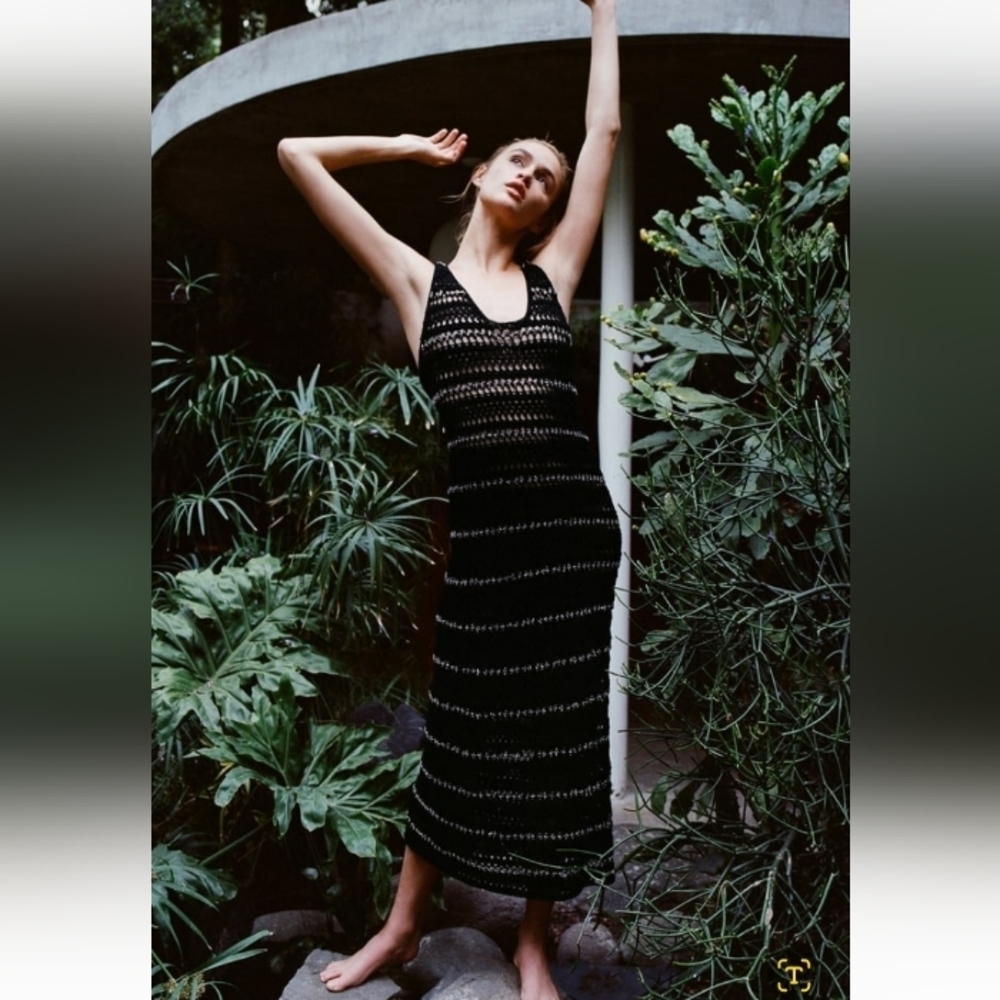 ZARA Knitted Dress With Metallic Beading Midi Dress Sz-M